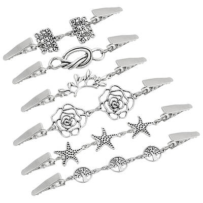 6Pcs 6 Styles Branch/Starfish/Flower Vintage Alloy & Iron Cardigan Clips
