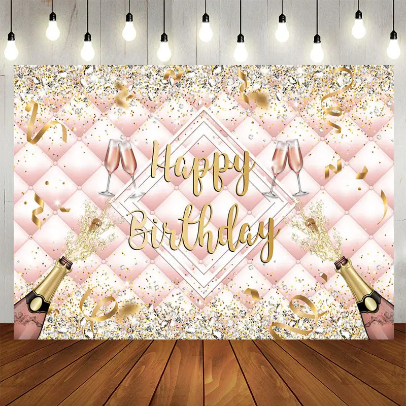 Aperturee Champagne Bottle Ribbions Birthday Backdrop