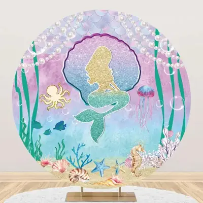 Benthos Mermaid Pearl Fish Circle Birthday Backdrop - Aperturee
