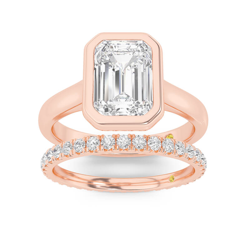 Secret Kiss Lab Grown Emerald Cut Diamond Engagement Ring with the Envoi Wedding Band | 10K Rose Gold 3 1/2 ct. tw.