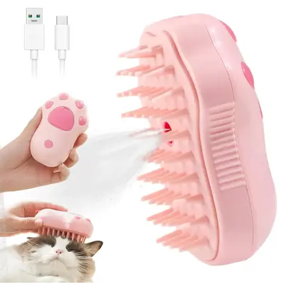 3 in 1 Paw Design Pet Hair Removal Spray Comb, One-click Spray Pet Grooming Brush, Pet Hair Remover Massage Brush, Pet Groomi...
