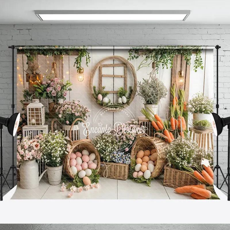 Retro White Wooden Wall Floral Easter Photo Backdrop - Aperturee