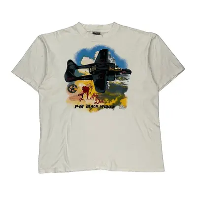 P-61 Black Widow Oneita Graphic T-Shirt - XL White Cotton