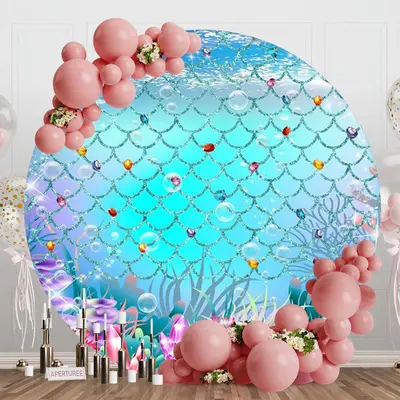 Undersea Colorful Crystal Round Mermaid Backdrop - Aperturee