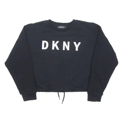 DKNY Cropped Womens Sweatshirt Black Crew Neck UK 10