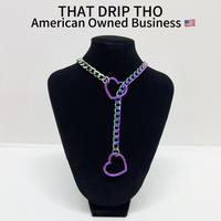 ThatDripTho Purple Hearts Slip Chain Necklace, Violet Heart Choker Necklace Adjustable Cuba Long Chain for Couples, Gf, Bf, S...