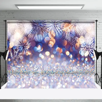 Aperturee Blue Bokeh Silver New Year Party Decor Backdrop - Aperturee