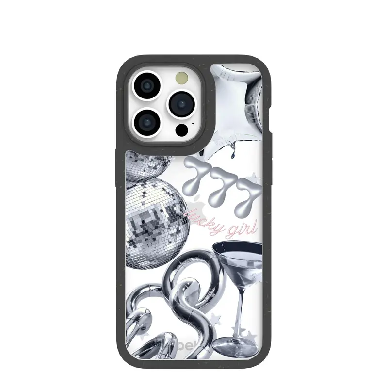 Clear Cosmic Luck iPhone 15 Pro Max Case With Black Ridge