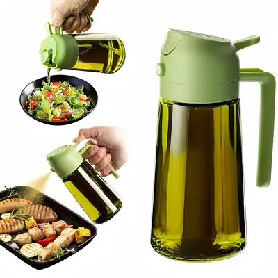 2-in-1 Oil Dispenser Glass Bottle For Kitchen. 16oz Oil Spray Bottle, Olive Oil for Cooking, Kitchen Accessories For BBQs and...