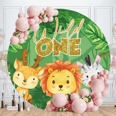 Aperturee Cute Little Animals Round 1st Birthday Backdrop