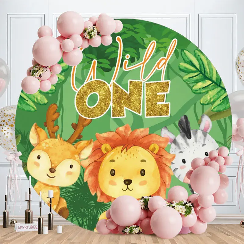 Aperturee Cute Little Animals Round 1st Birthday Backdrop