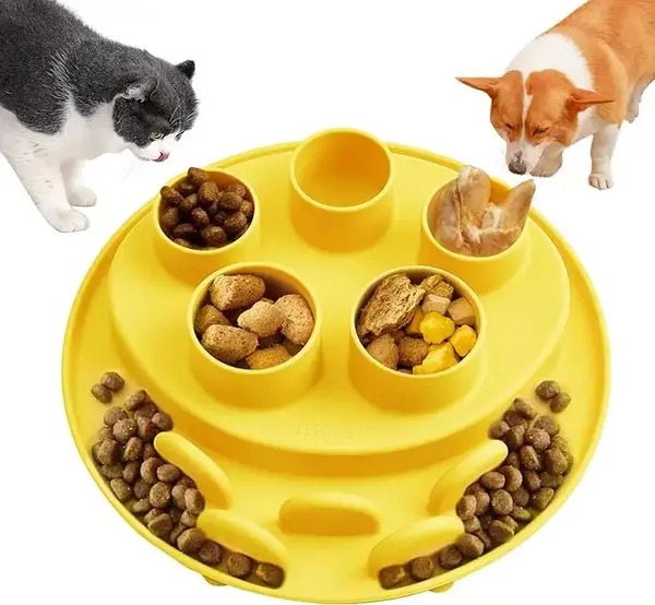Puzzle Feeder Cat Slow Feeder, IQ Training & Mental Stimulating, Silicone Bowl for Indoor Cats, Multicoloured, Dishwasher Saf...