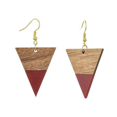 Resin & Walnut Wood Triangle Dangle Earrings