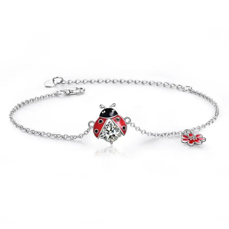 Sterling Silver Cubic Zirconia Ladybug Charm Bracelet
