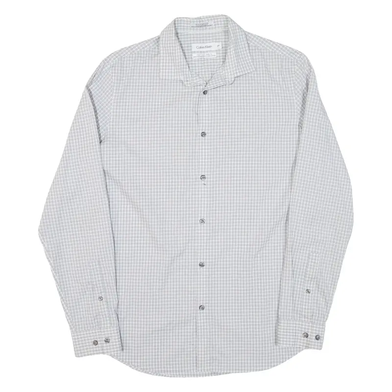 CALVIN KLEIN Non Iron Body Fiy Mens Shirt Grey Check Long Sleeve S