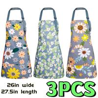 3 PCS Floral Aprons with Pocket (26in wide, 27.5in length)Waiter's work uniform Waterproof Adjustable Cooking Aprons for Kitc...