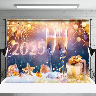 Aperturee Gold Sparks Ribbons Champagne Gift New Year Backdrop - Aperturee