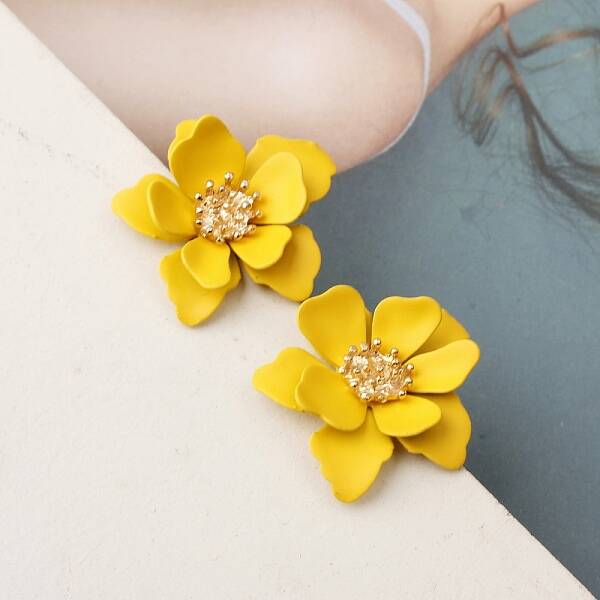 Alloy 3D Flower Stud Earrings