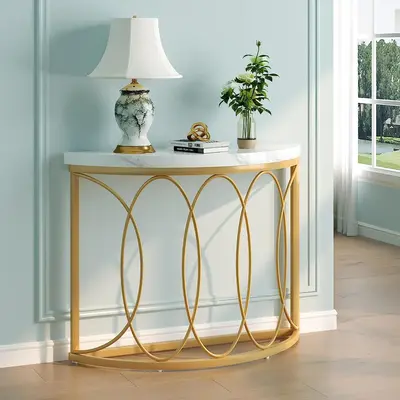 Spaco Faux Marble Console Table, 43 Half Moon Sofa Entryway Table