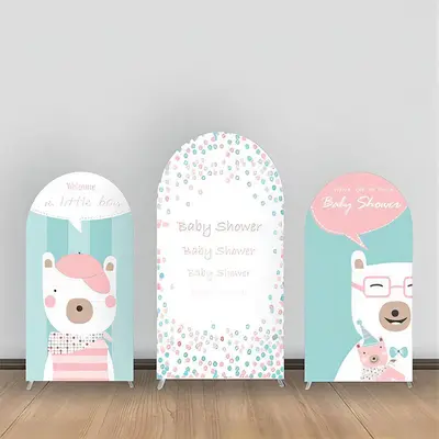 Blue Pink Bear Stripe Baby Shower Arch Backdrop Kit - Aperturee