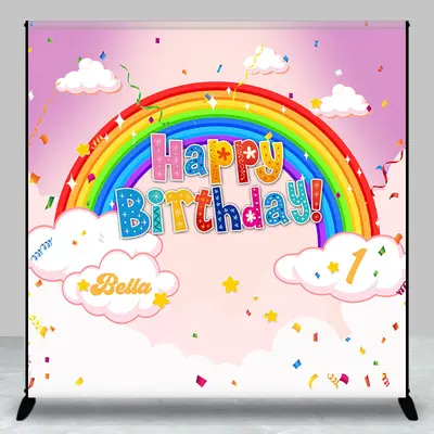 Rainbow Cloud Personalized Backdrop For 1st Birthday - Aperturee