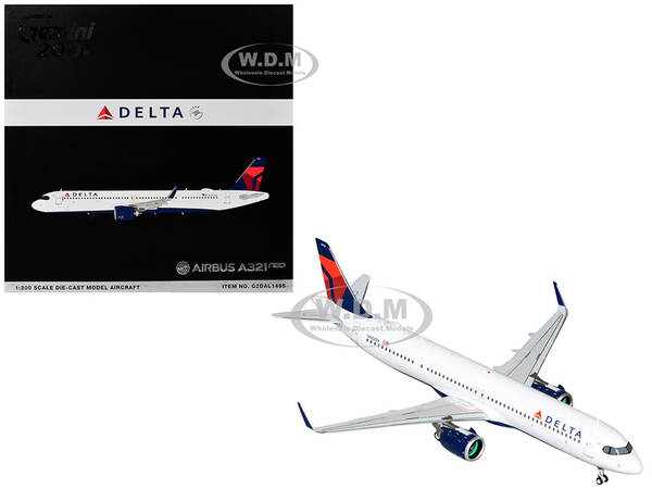 Airbus A321neo Commercial Aircraft Delta Air Lines (N502DX) White with Blue and Red Tail Gemini 200 Series 1/200 Diecast ...