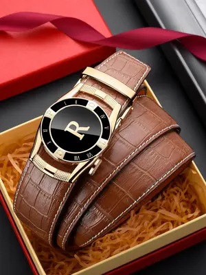 Automatic Buckle Crocodile Embossed Belt for Men, Luxury Men Belts, Designer Belt Business Casual Waistband for Work Office,...