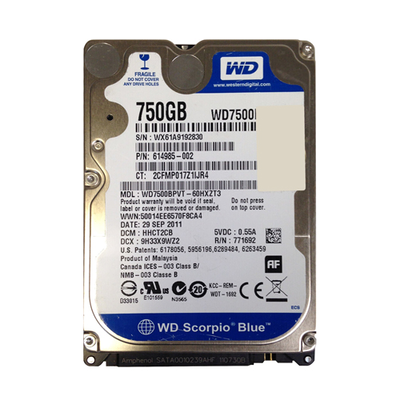 614985-002 HP 750GB 5400RPM SATA 3Gb/s 16MB Cache 2.5-inch Hard Drive