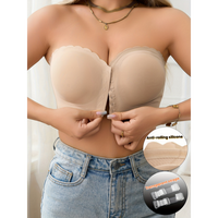Solid Seamless Front Closure Strapless Wireless Bandeaus, Sexy Comfy Push Up Bra, Women's Lingerie & UnderwearSummer Outfits