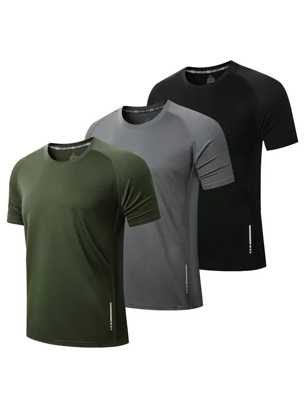 Men's Solid Round Neck Raglan Sleeve  Tee, Breathable Quick Drying Short Sleeve T-shirt for Running Gym Workout, Mens Top for...