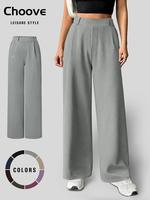 Women's Solid Pocket Wide Leg Pants, High Elasticity, Soft and Comfy Fabric, Basic Daily Wear for Women, High Waist Bottoms f...