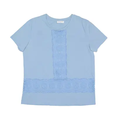 SANDRO PARIS Crochet T-Shirt Blue Short Sleeve Womens S