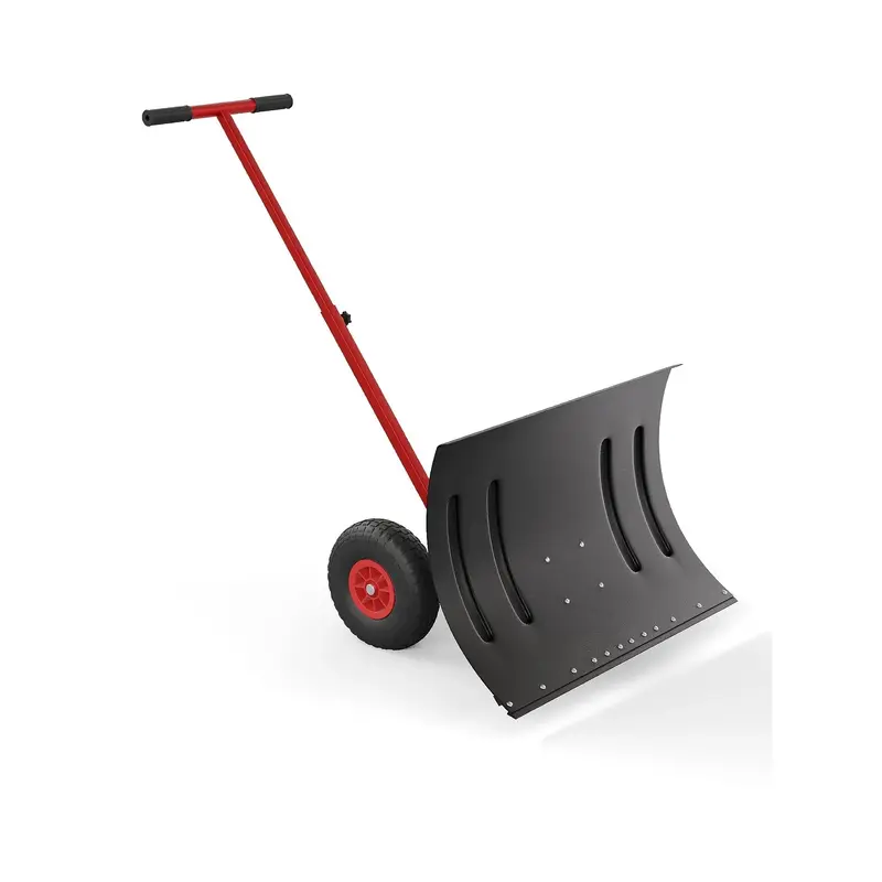 Garvee Heavy-Duty Snow Pusher with Wheels 30in Wide Blade 5-Position Adjustable Handle Steel Frame Anti-Slip Wheels Driveway ...