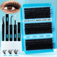 Mixed Length Individual Eyelash Clusters Kit, 1 Set Fluffy D Curl Fake Eyelashes with Lash Bond & Seal & Lash Remover & Tweez...