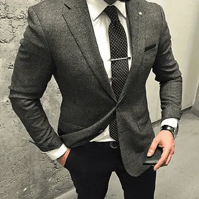 Grey Suit Jacket Black Pants - One Chest Pocket Slim Fit Suit