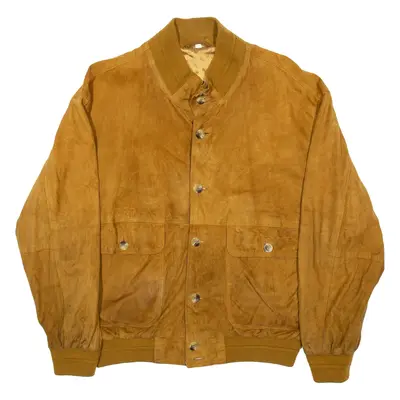 Mens Bomber Jacket Brown Leather Faux Suede XL