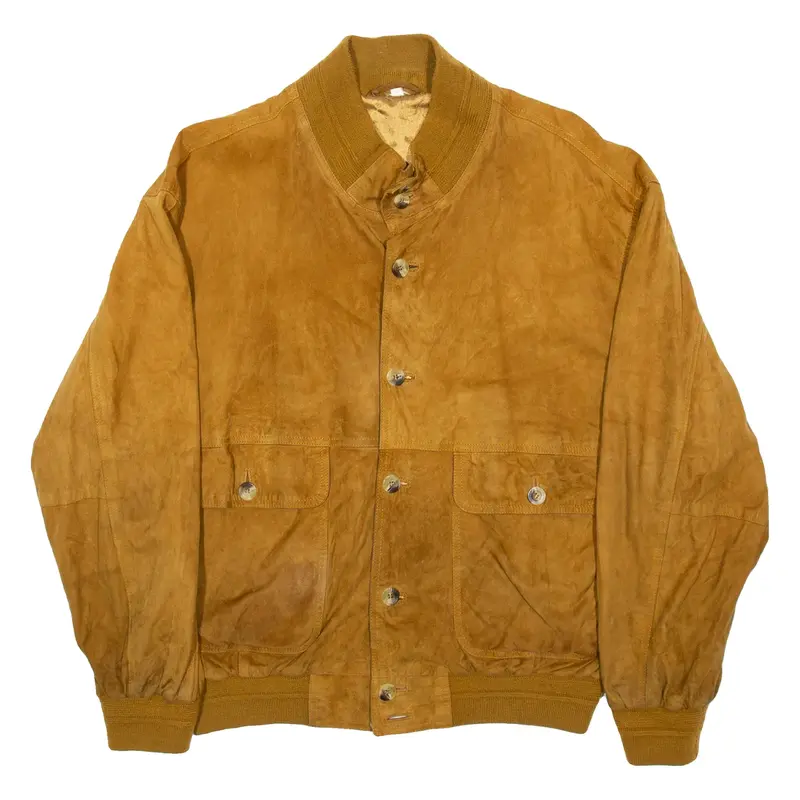 Mens Bomber Jacket Brown Leather Faux Suede XL