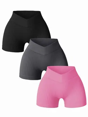 Women's Ribbed High Waist Sports Gym Shorts, Sports High Stretch Seamless Yoga Shorts, Gym Shorts, Ladies Sportswear for Indo...