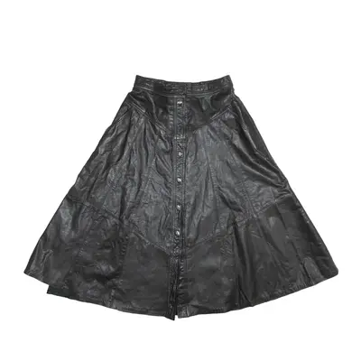 PELLE DORO Panelled Midi Straight Skirt Black 90s Womens S