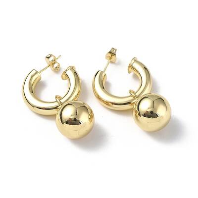 Brass Ring with Ball Dangle Stud Earrings
