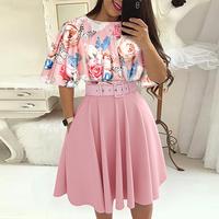 ChicMe Women's Floral Print Colorblock Flare Sleeve A-line Dress Work Dress