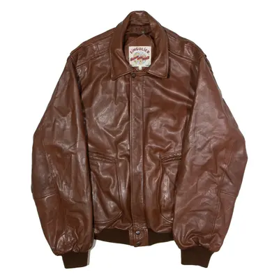 SINGULIER Mens Flight Jacket Brown Leather 90s 2XL
