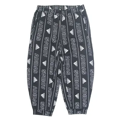 ADIDAS All Over Print Logo Womens Joggers Black Tapered XL W34 L26