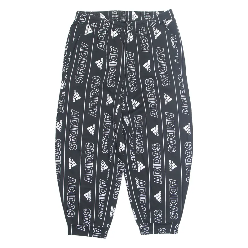 ADIDAS All Over Print Logo Womens Joggers Black Tapered XL W34 L26