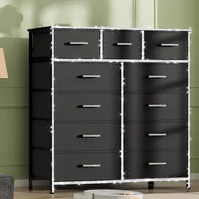 【Back to School]】Mr IRONSTONE Tall Dresser with 11 Drawers, Dresser for Bedroom Drawer Organizer Storage Drawers, Fabric ...