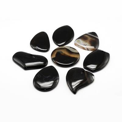 Natural Dyed & Heated Black Agate Pendants