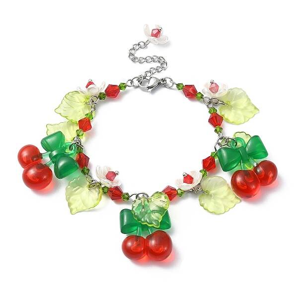 Glass & Resin & Acrylic Flower Charm Bracelet
