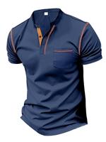 Men's Contrast Binding Short Sleeve Polo Shirt, Casual  Regular Fit Button Front Collared Top for All Seasons, Fashion Men...