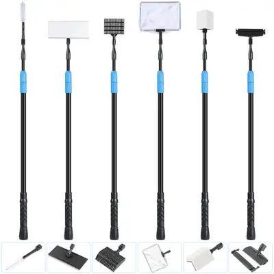 AquaMiracle 6 in 1 Adjustable Aquarium Cleaning Tool Kit Fish Tank Cleaning Kit for 20-160 Gallon Tank with Telescopic Long H...