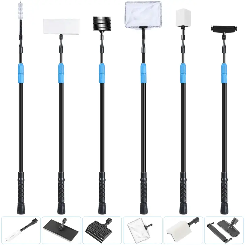 AquaMiracle 6 in 1 Adjustable Aquarium Cleaning Tool Kit Fish Tank Cleaning Kit for 20-160 Gallon Tank with Telescopic Long H...